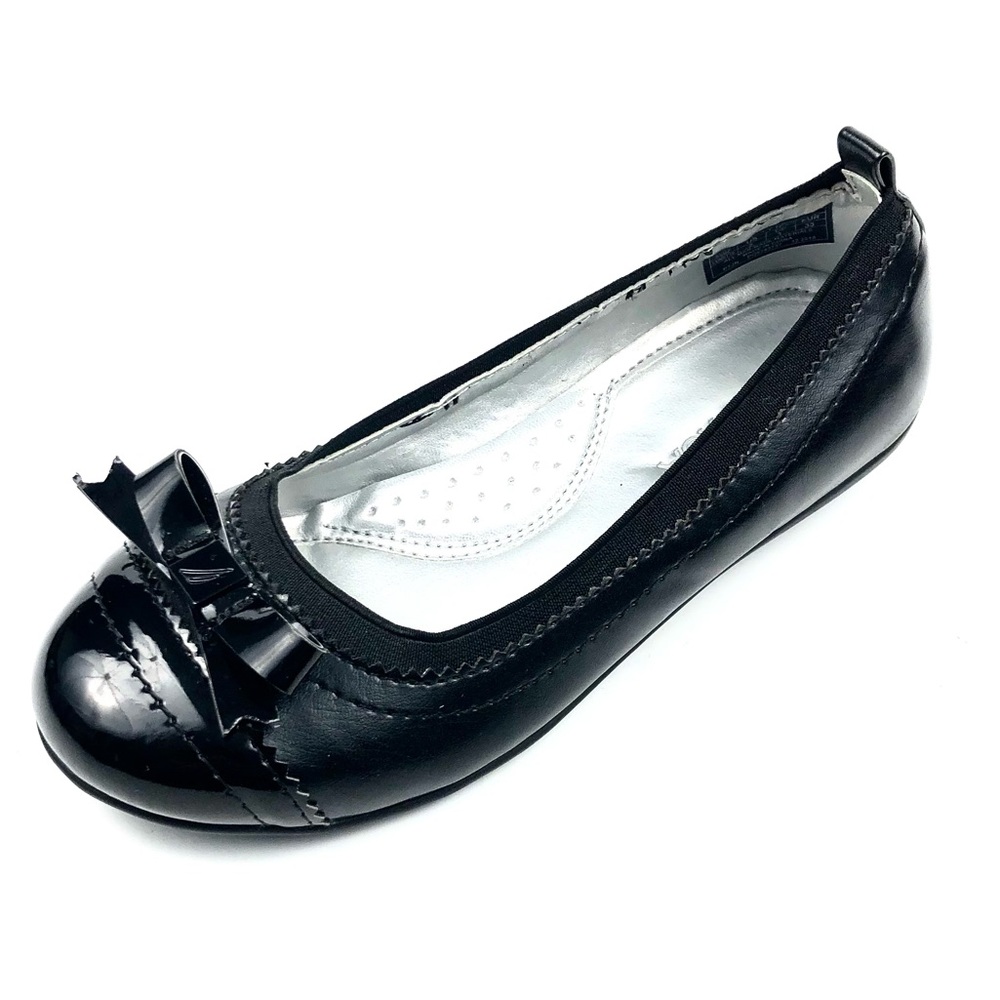 Nautica Girls Black Faux Leather Ballet Flats Sz 2